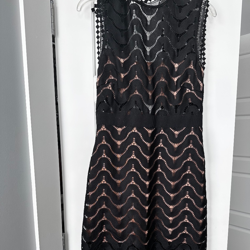 Self Portrait lace black and nude lace midi dress